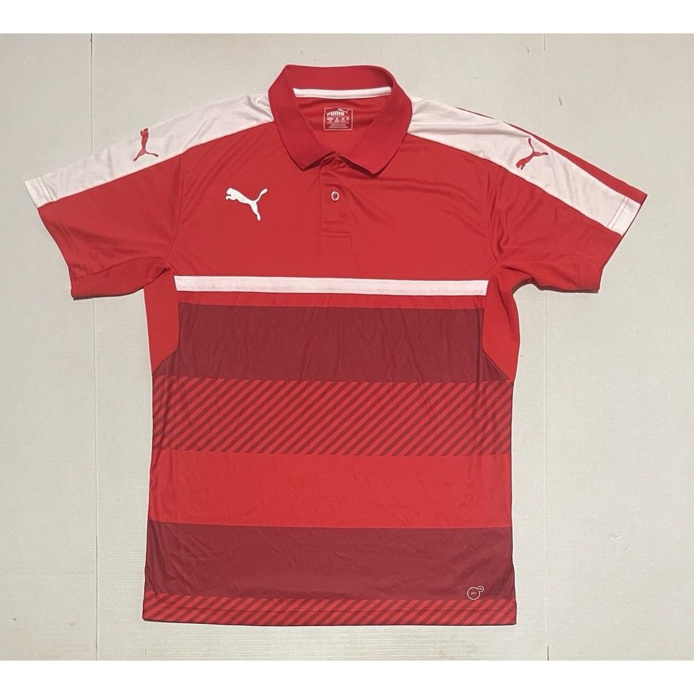 Puma Polo Shirt Mens Large Red White DryCELL Performance Team Training 654642
